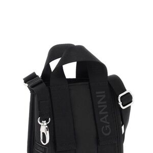 Ganni Black Nylon Crossbody Mini Tote Bag with Wide Strap